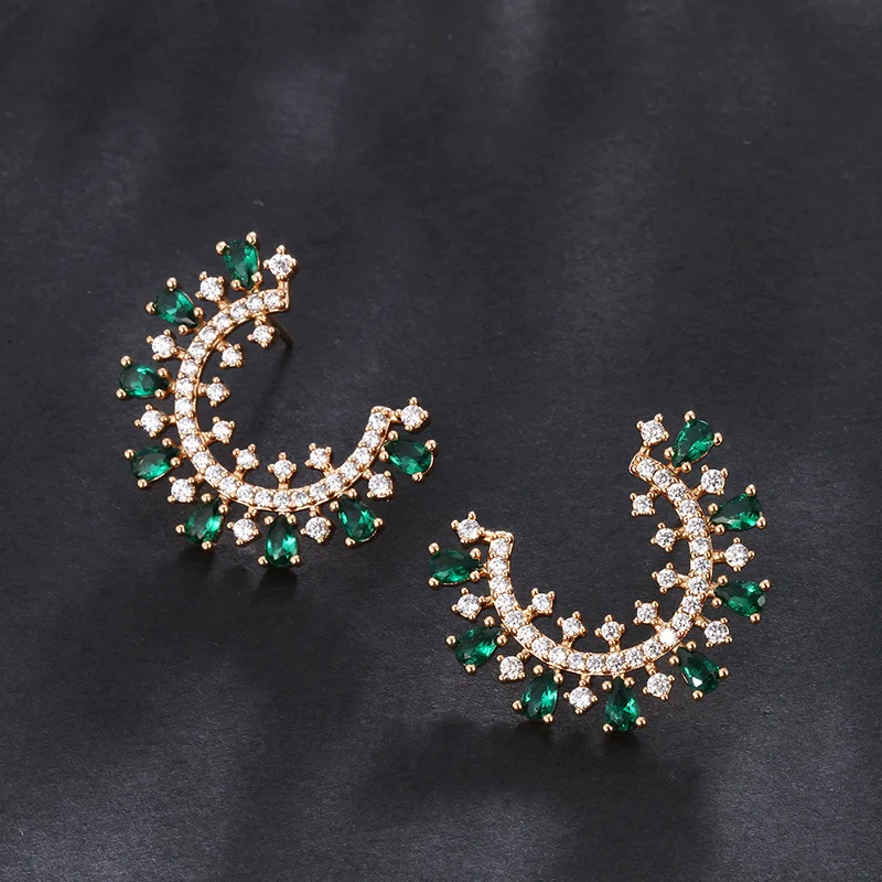 Shining U Synthetic Stone Emerald Ruby Stud Earrings for Women Fashion Jewelry Chrismas