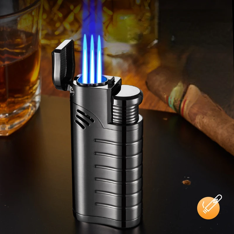 

Torch Cigar Lighters Portable Metal Windproof 3 Blue Flame Fire Jet Cigarette Lighter Smoking Gas Cigar Lighter