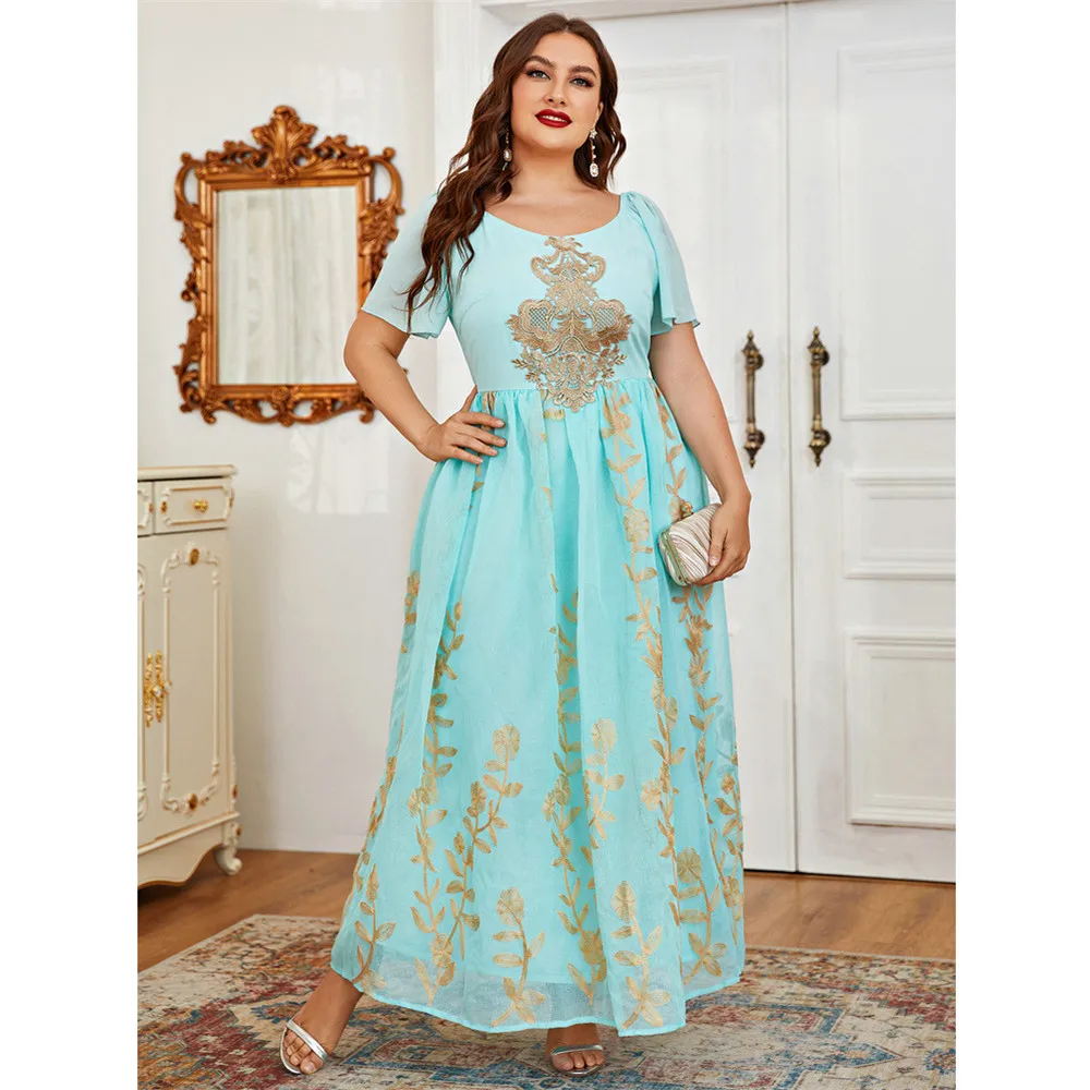 

Plus Size 4XL Eid Ramadan Women Muslim Short Sleeve Long Maxi Dress Abaya Dubai Turkey Arabic Clothing Islamic Abayas Vestidos
