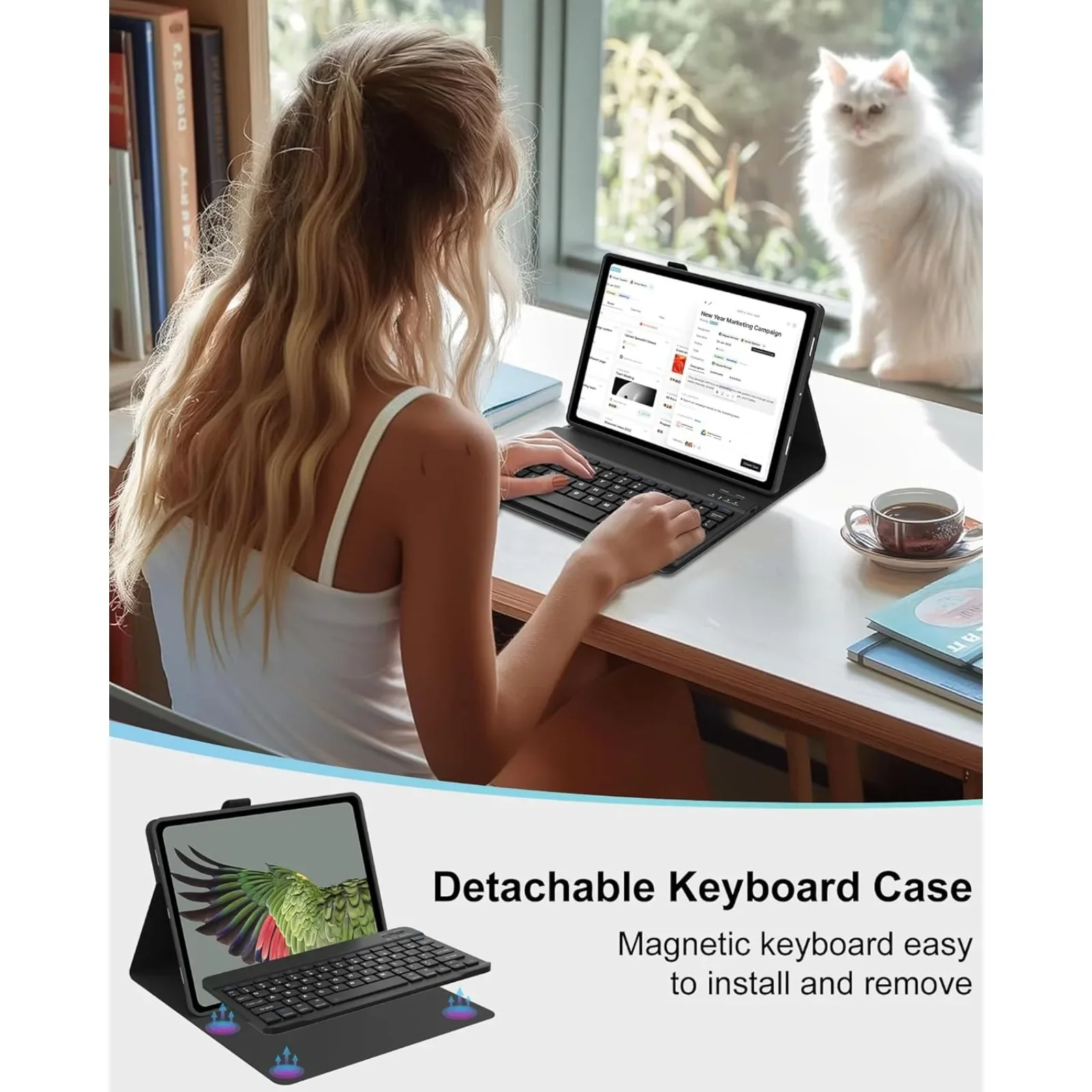 Фото Чехол с круглой кнопкой и клавиатурой для планшета Lenovo Tab P11 Pro Gen2 2022, 11,2 дюйма, съемный чехол для беспроводной клавиатуры с мышью (черный) №5