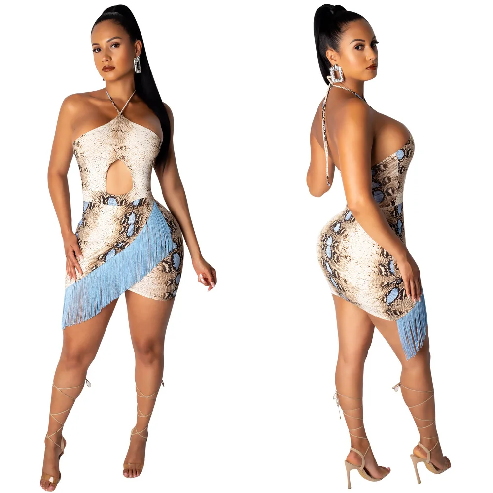 

Новинка 2022, летнее женское сексуальное облегающее платье с открытой спиной на тонких бретелях и кисточками