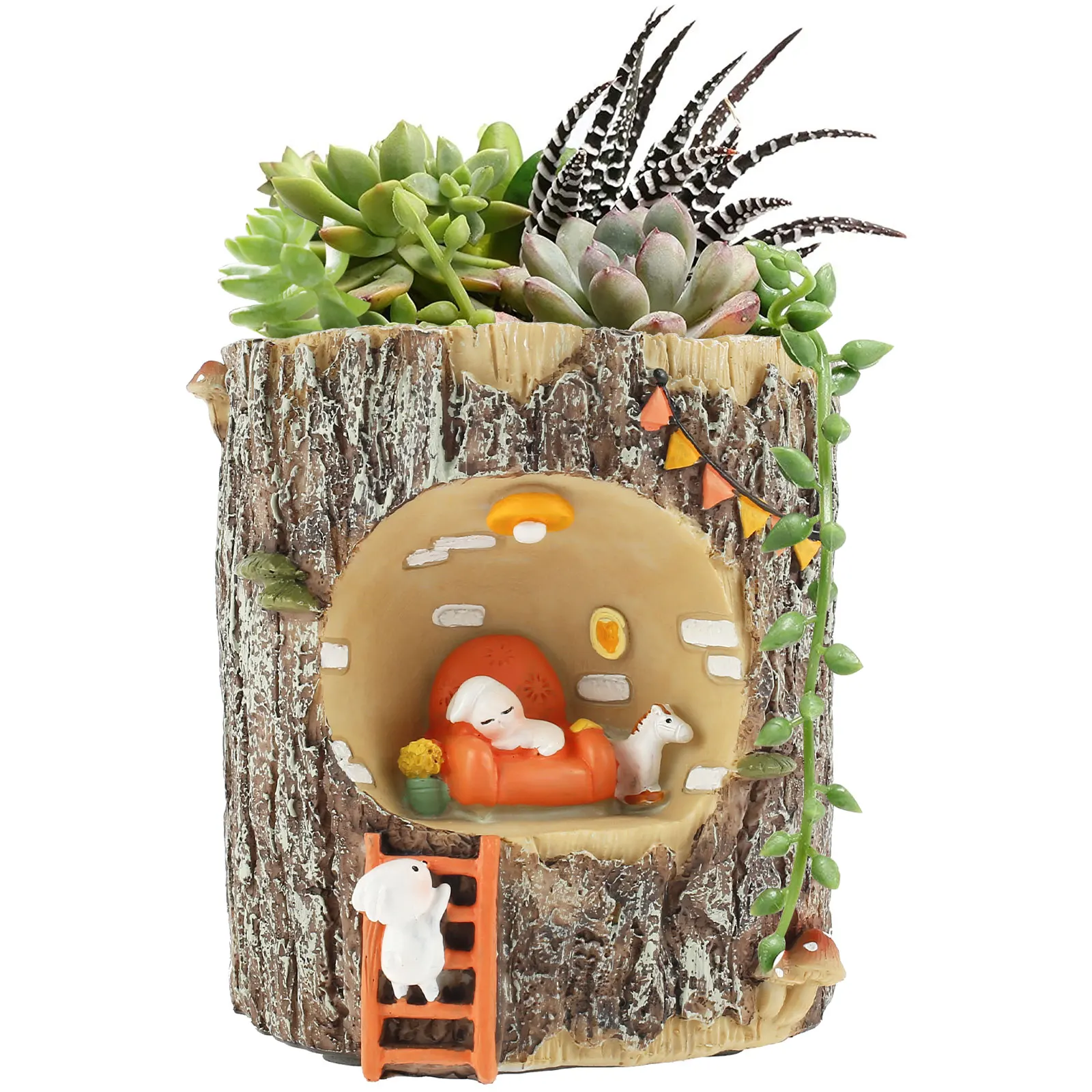 

Tree Stump Planter Creative Animal Plants Pots Decorative Flower Pots Garden Stump Pot Cute Resin Cactus Flower Pot for Flower