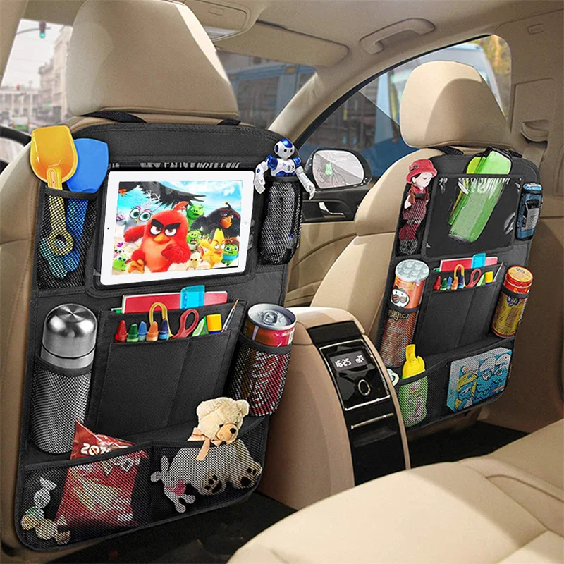 

Storage Pockets Cover Car Seat Back Protectors for Trip Kids Travel Car Backseat Organizer with Touch Screen Tablet Holder Auto