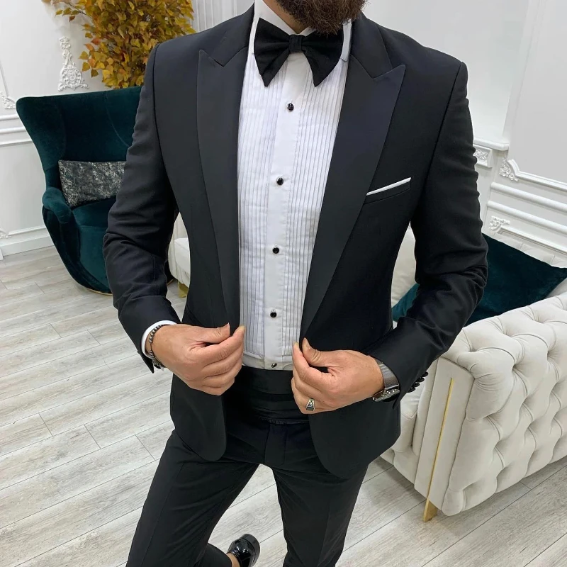 

2 Peices Men's Suit 2022 Slim Fit Mens Wedding Tuxedos Peaked Lapel Best Man Wedding Party Suits (Blazer + Pants) Costume Homme