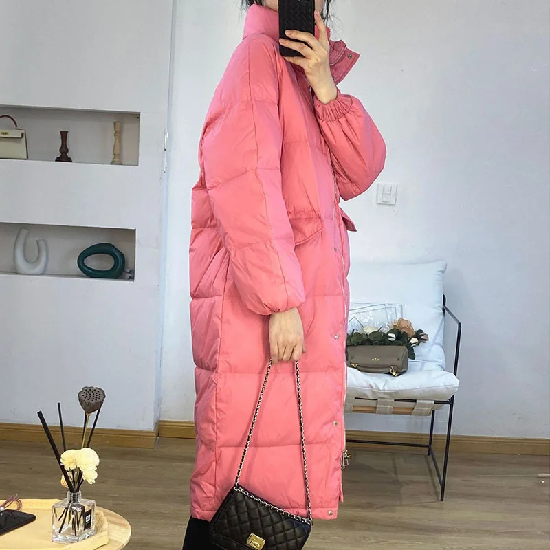 Winter Long Jacket Women 2023 Warm Stand Collar Loose Snow Outwear Female Ultra Light White Duck Down Coat