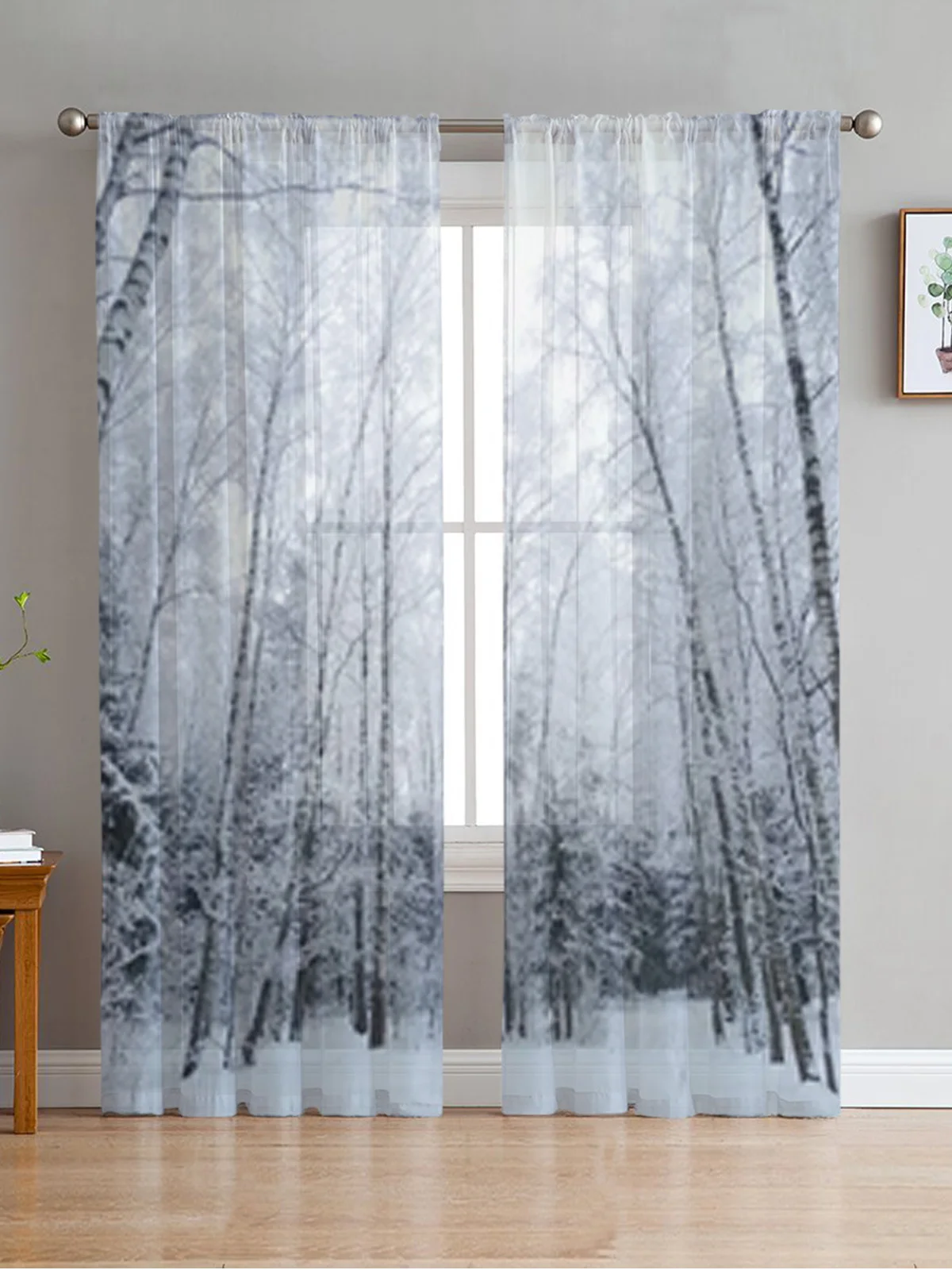 

Тюлевые занавески с зимним лесным пейзажем для гостиной, спальни, кухни, декоративные оконные занавески, тюлевые занавески