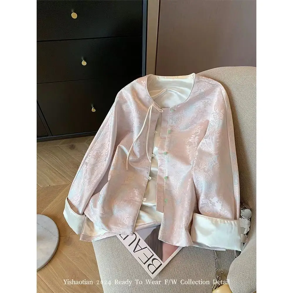 Новое китайское жаккардовое короткое пальто Miiiix с круглым вырезом 2024 женский