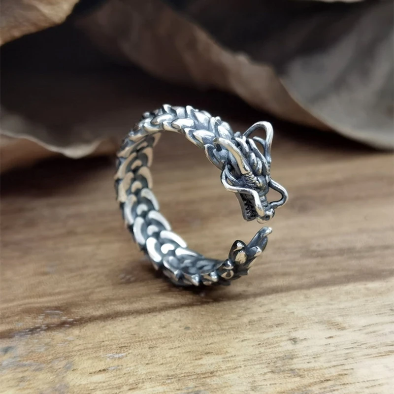 

Creative Retro Dragon Silver Color Ring Unique Unisex Men Women Punk Gothic Goth Biker Mens Oxidized Jewelry Gift Her Him