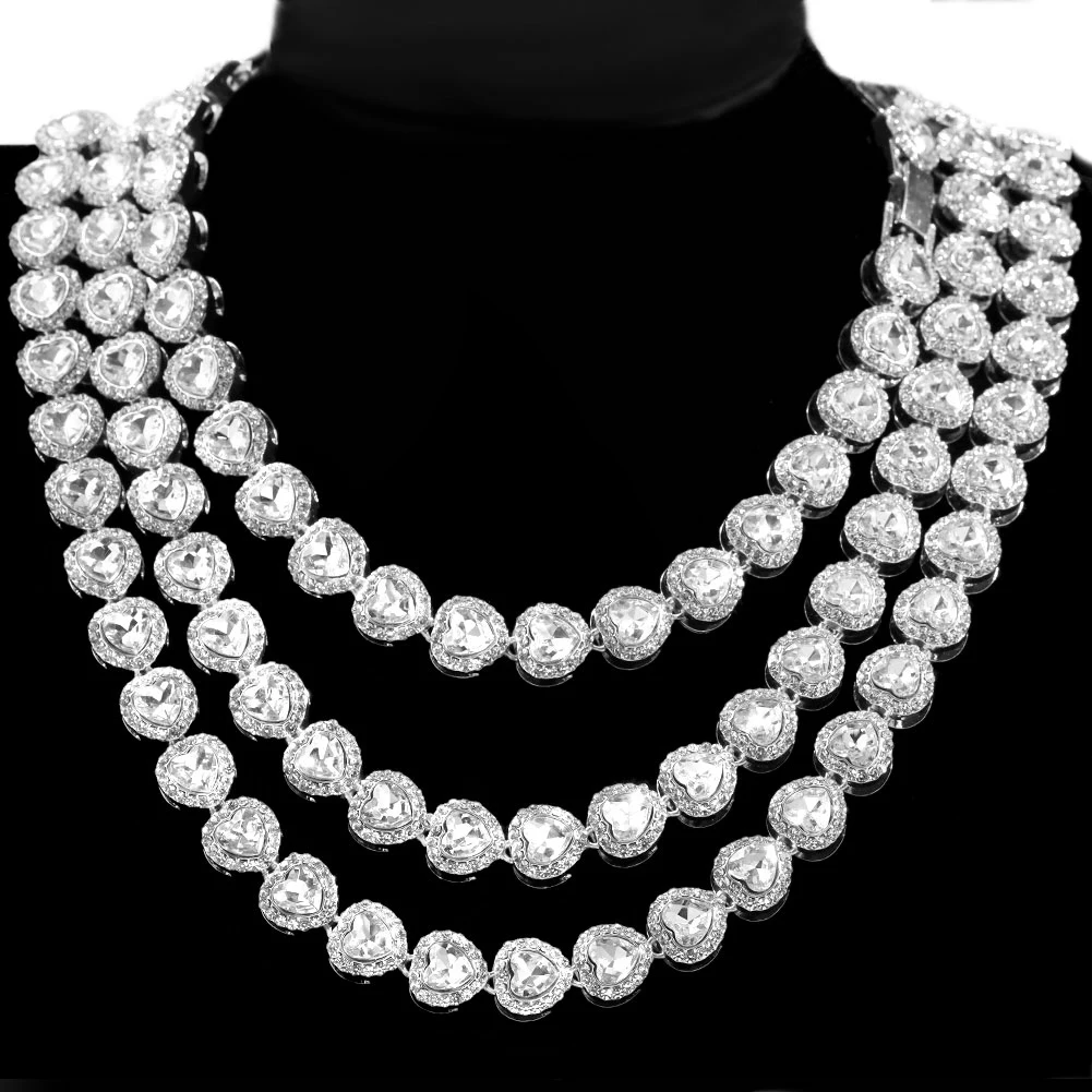 

Luxury Crystal Heart Cuban Link Chain Necklace for Women Hip Hop Iced Out Rhinestone Tennis Choker Necklace Wedding Jewelry Gift