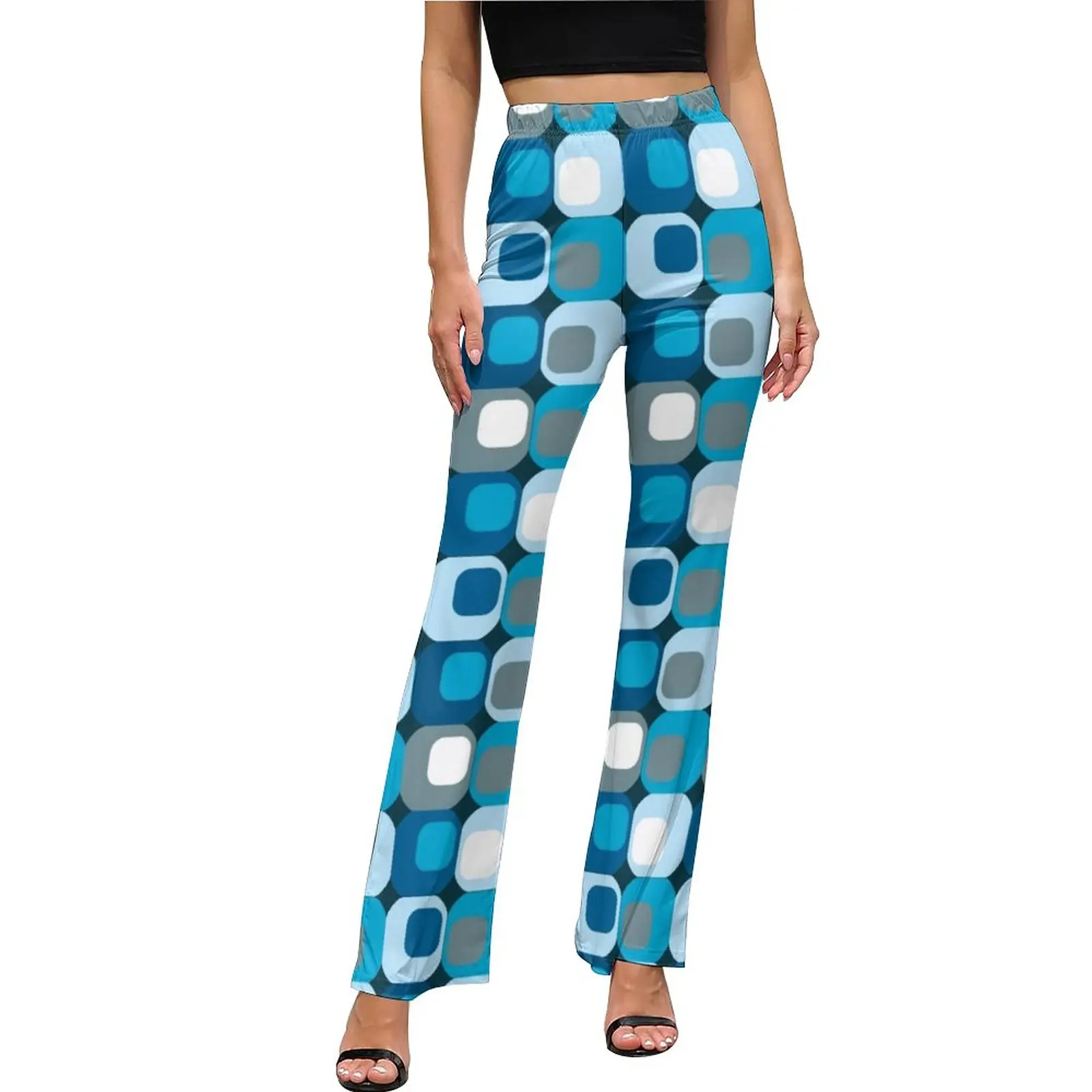 

Shades of Retro Mod Pants Blue Abstract High Waisted Casual Flared Trousers Autumn Printed Harajuku Pants Birthday Gift