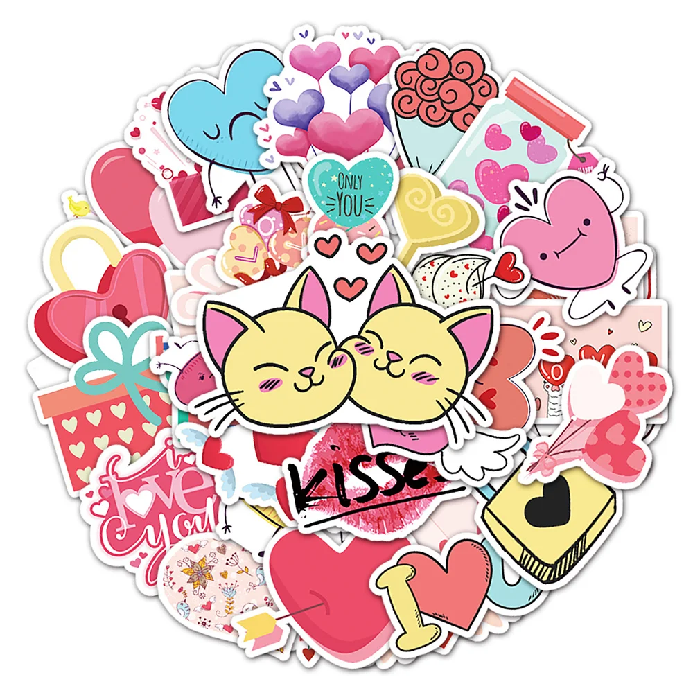 10/30/50PCS Cartoon Valentines Day Ins Wind Graffiti Waterproof Stickers Creative Personality Decals Water Cup Helmet Wholesale