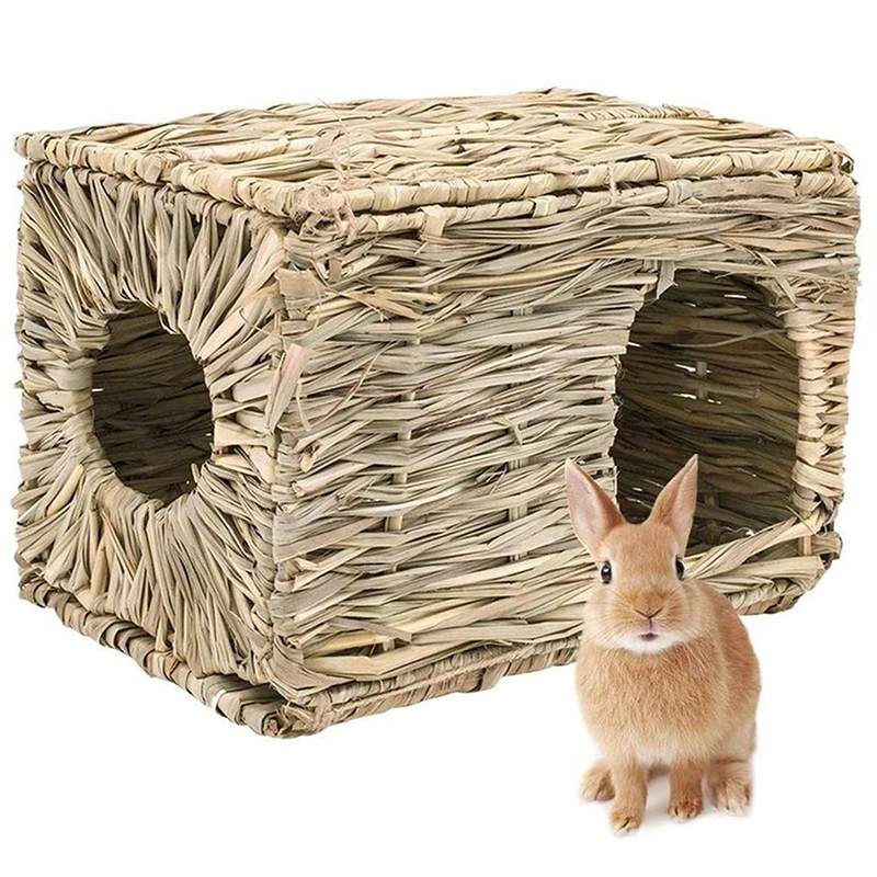 

Foldable Woven Rabbit Cages Pets Hamster Guinea Pig Bunny Grass Chew Toy Mat House Bed Nests For Small Animal Rabbit Accessories