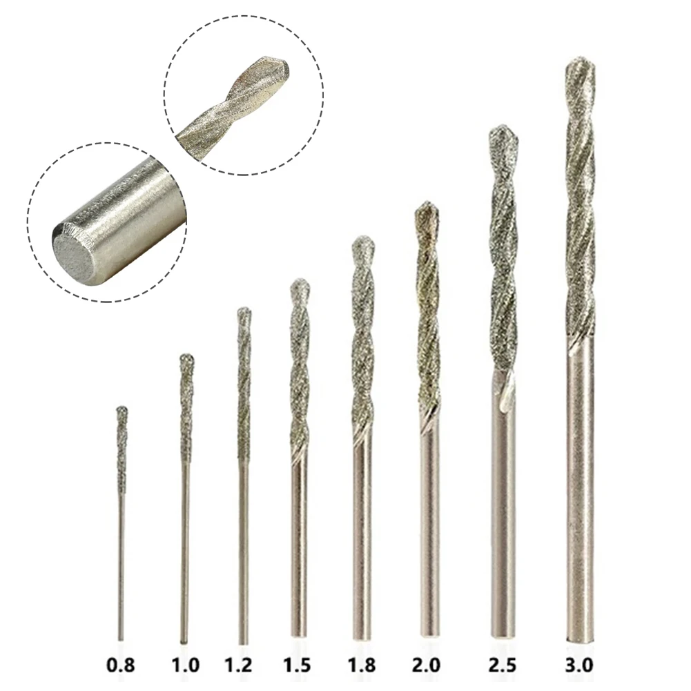 

8PCS Diamond Coated Twist Drill Bits Set 0.8-3.0mm Needle HSS Polishing Power Tools For Glass Tile Stone Hole Cutter Drilling