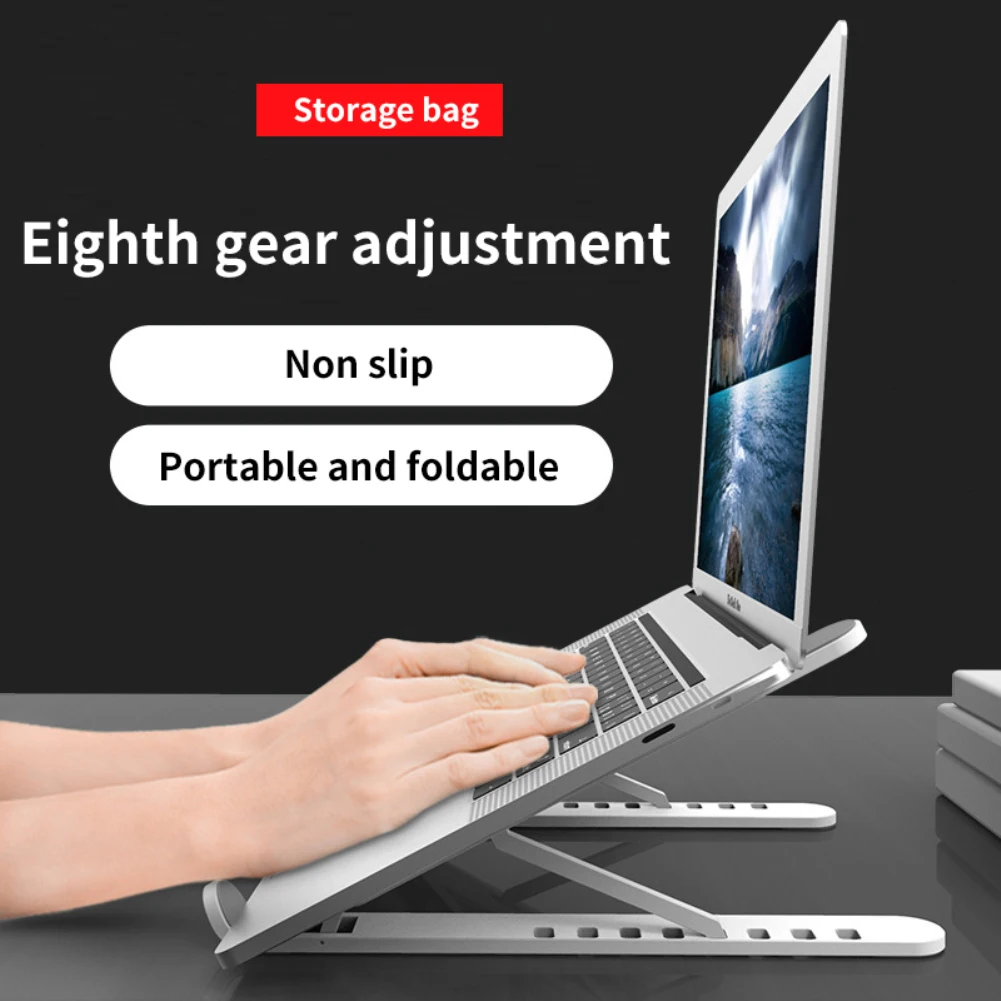 

Foldable Laptop Stand Aluminium Alloy Notebook Stand 8-Gear Adjustable Riser Bracket Silicone Non-slip Laptop Tablet Holder