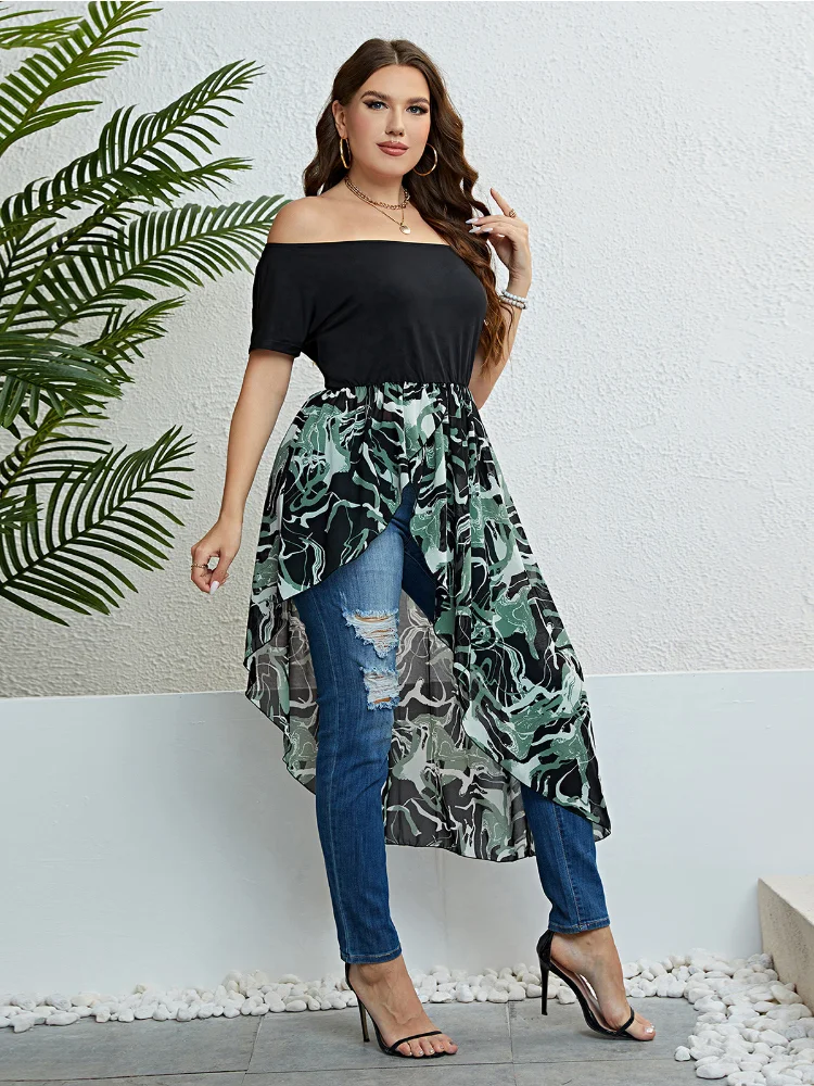 Summer one-shoulder irregular waist dress plus size party dress