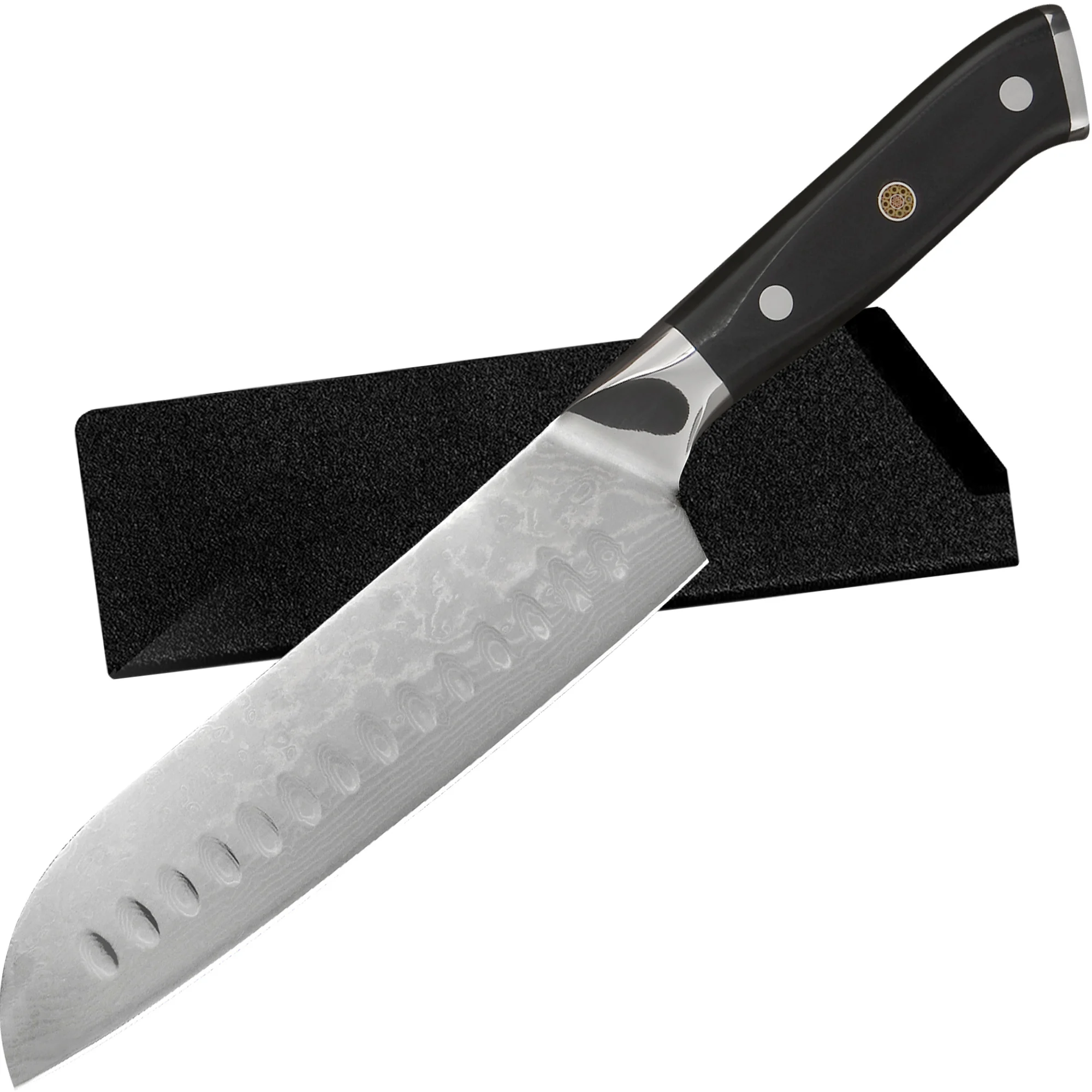 

Японский нож сантоку Zemen с ножнами из дамасской стали, поварские ножи, кухонный нож для овощей, антипригарные Дамасские кухонные ножи VG10
