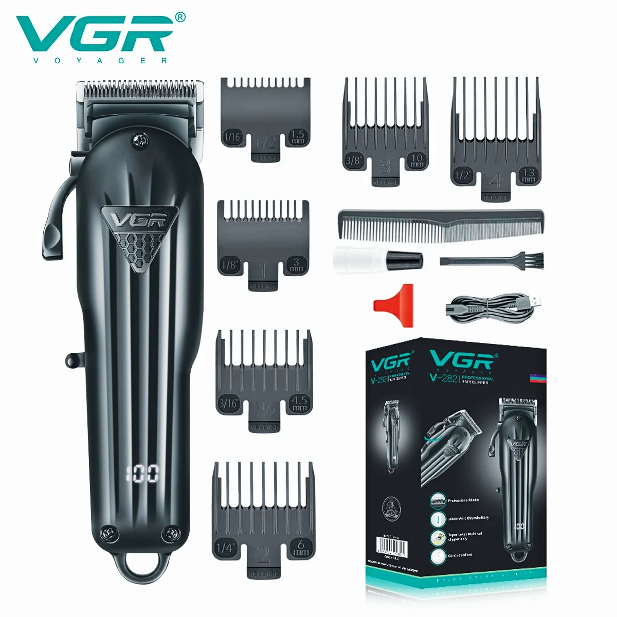 

VGR Professional Hair Clipper Hair Cutting Machine Electric Haircut Machine Barber Hair Trimmer LED Digital Display USB V-282