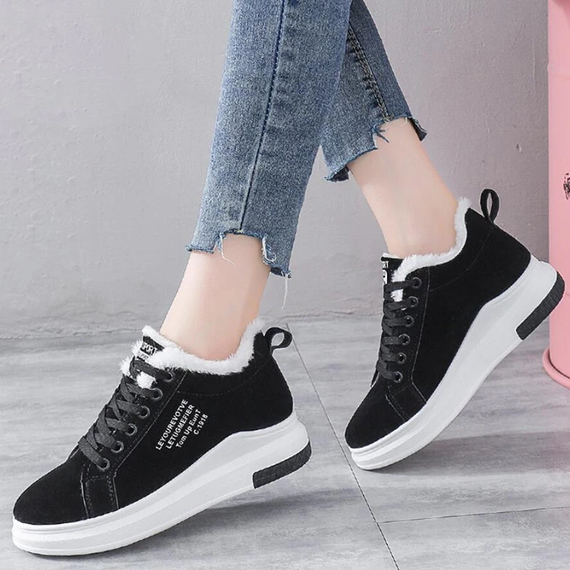 Женские плюшевые кроссовки на массивной подошве повседневная спортивная обувь