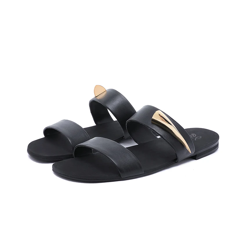 

Men Fashion Black Buckle Strap Summer Beach Sandals Metal accessories Men Outdoor Non-Slip Flat Comfortable Sandals Size 46