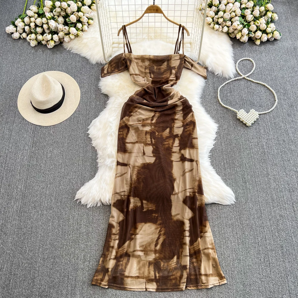 

Beach Casual Sweet Women Backless Fashion Elegant A Line Party Female Chic Vestido Summer Halter Tie Dye Sleeveless Ins Dress