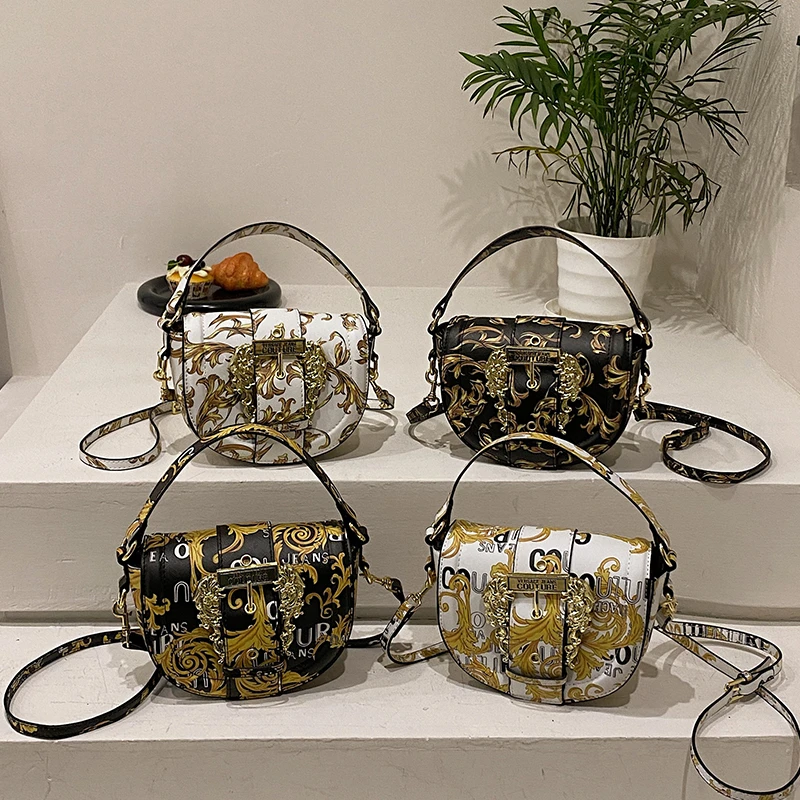 Noisydesigns Custom Chain Crossbody Bags For Women 2023 Luxury Golden Floral Prints PU Leather Female New Messenger Dropshipping