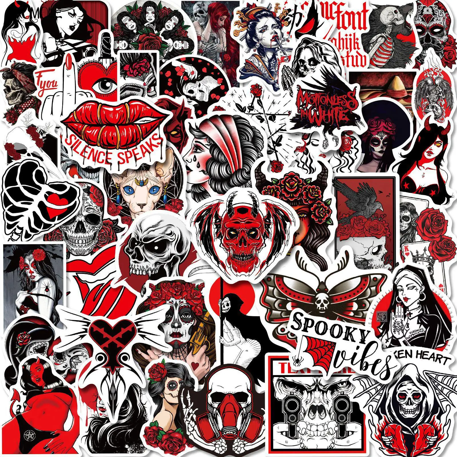 10/30/50pcs Red Black Gothic Horror Sticker Punk Thriller Laptop Luggage Skateboard DIY Toys Graffiti Stickers Decals F5 - купить по