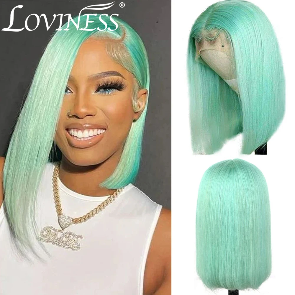 

Мятно-зеленый парик на кружевной сетке спереди, без клея, прямой, цветной, 13x4, предварительно выщипанные человеческие волосы, естественная линия волос, короткая, стандартная