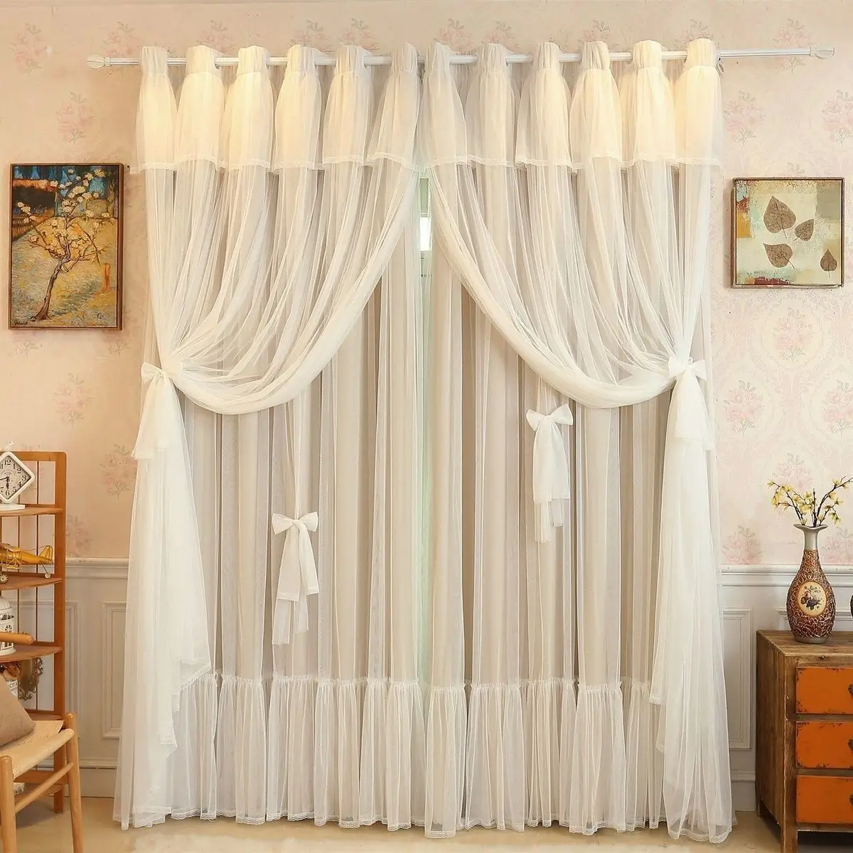 

20977-FZ-Hummingbird Printed Curtains Drape Sheer Tulle Home Decoration Living Room Bedroom Cortinas Chiffon Window