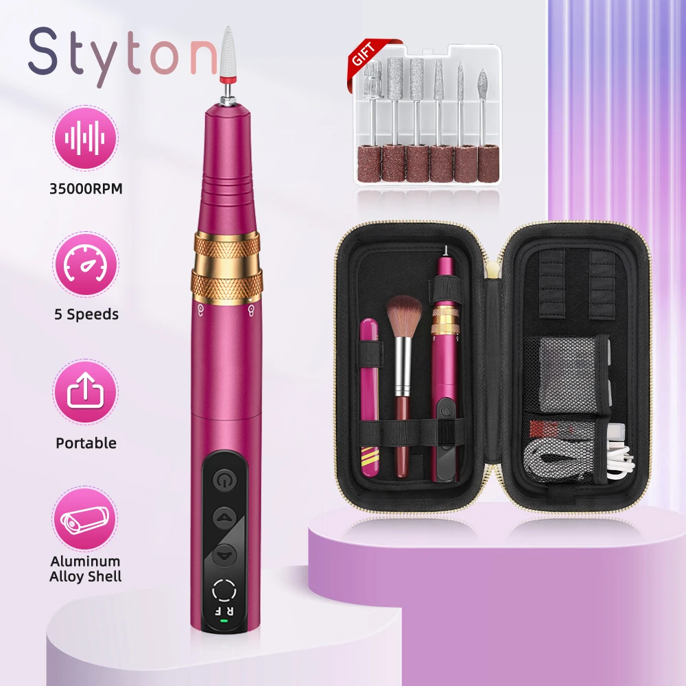 

Styton Cordless 35000RPM Electric Nail Drill for Acrylic Gel Nails Rechargeable Nail Drill Machine with Organizer Storage Bag