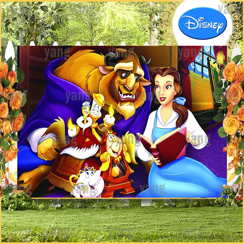 Disney Beauty and The Beast Backdrop BellePrincess Girls Birthday Party Photo Background Baby Shower Prop Decoration Banner