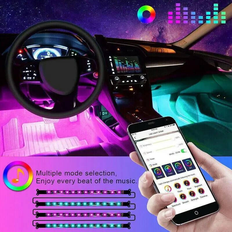 

Car Interior 48 LED RGB Strip Lights Atmosphere Footwell Decor Bar Neon Lamp 12