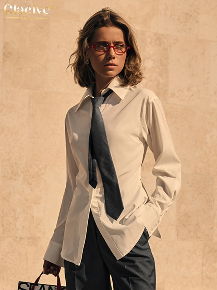 Clacive повседневная тонкая белая хлопковая женская рубашка модная блузка с