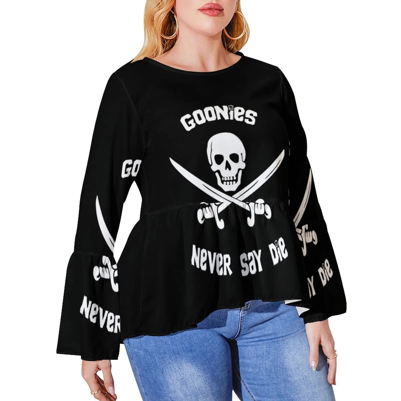 

Goonies Never Say Die T-Shirt Plus Size Skull Pirate Aesthetic Long Sleeve T-Shirts Casual Oversized Tees Lady Graphic Tops