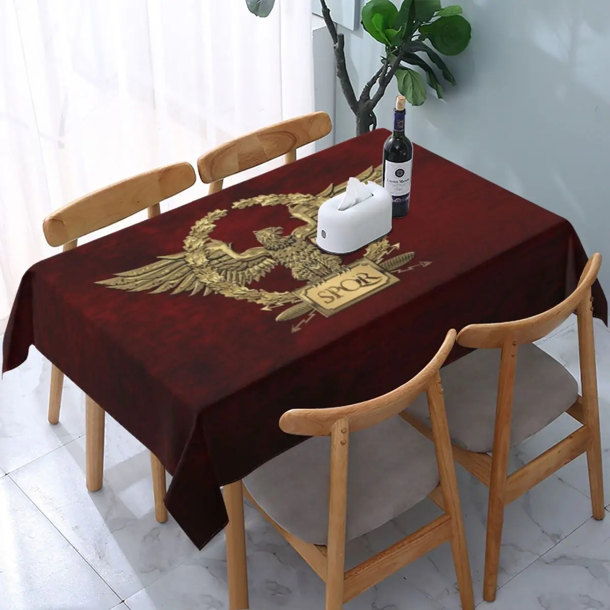 

Rectangular Waterproof Gold Roman Imperial Eagle Table Cover Fitted Military Rome SPQR Table Cloth Backing Tablecloth for Picnic