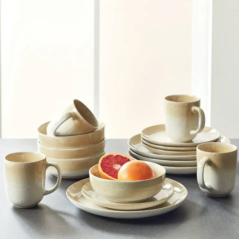

Beige Reactive Stoneware 16 Piece Dinnerware Set