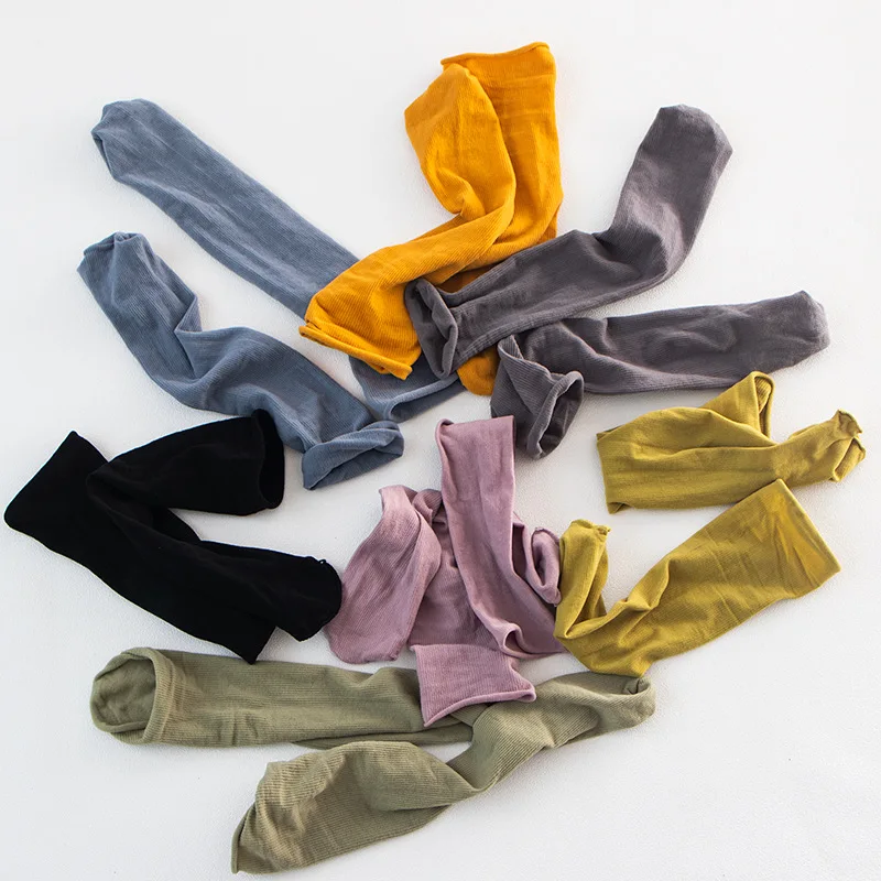 

1 Pair of Breathable Solid Summer Ice Socks Lady Velvet Solid Color Hem Stack Vintage Solid Color Vintage Socks