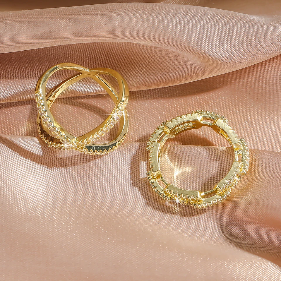 Женские Геометрические двойные кольца FEEHOW со сверкающим кристаллом из циркония