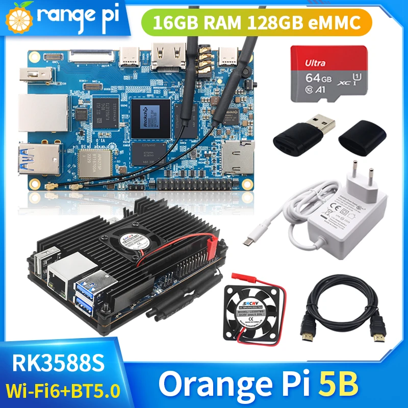

Orange Pi 5B 16GB RAM 128GB EMMC Rockchip RK3588S 8-Core 64-Bit Single Board Computer Wi-Fi6+ BT5.0 Run Debian Ubuntu Android