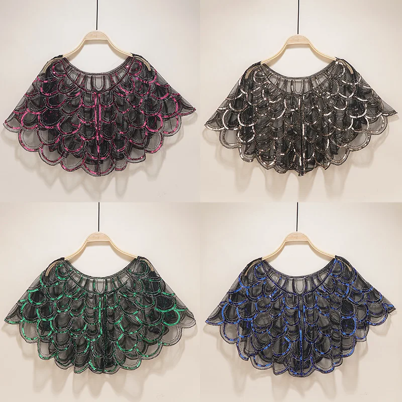 

1920s Vintage Sequin Shawl Great Gatsby Mesh Sequin Cardigan Short Dress Prom Shawl Cocktail Party Cloak