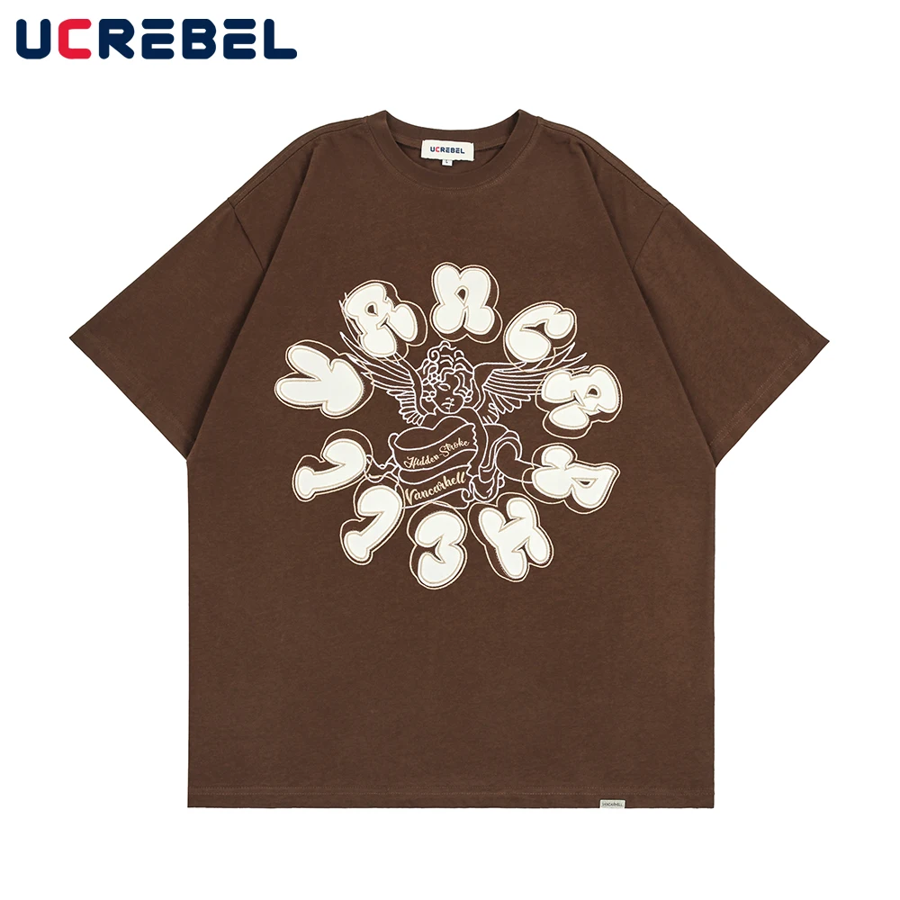 

Футболка мужская с коротким рукавом и вышивкой ангела, повседневный топ с буквенным принтом, уличная одежда, свободная хлопковая рубашка с ...