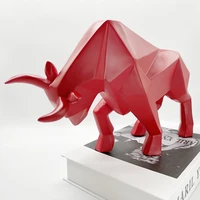 bull statue resin figurines animal abstract geometric cattle sculpture ornament home living room office desktophome decor