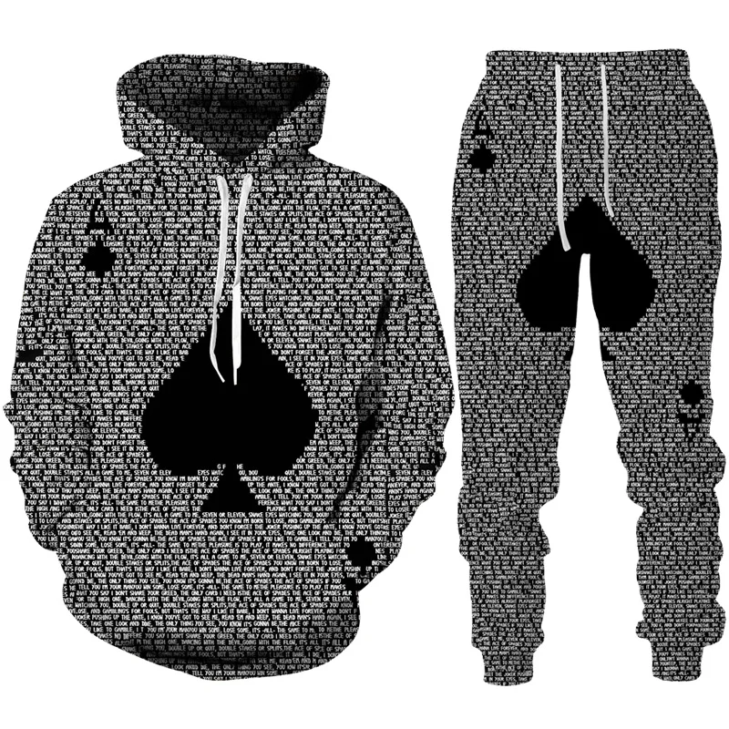 

Новинка мужской тренировочный костюм с 3D принтом покера Повседневный Стильный пуловер Толстовка/свитшот на молнии/брюки/комплект модный костюм в стиле хип-хоп из 2 предметов