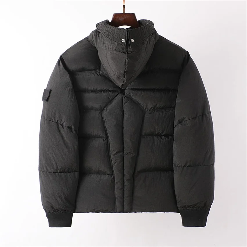 New Autumn And Winter Men's Metal Light Down Jacket Couples Hooded Armband Pleated Nylon Down Coat