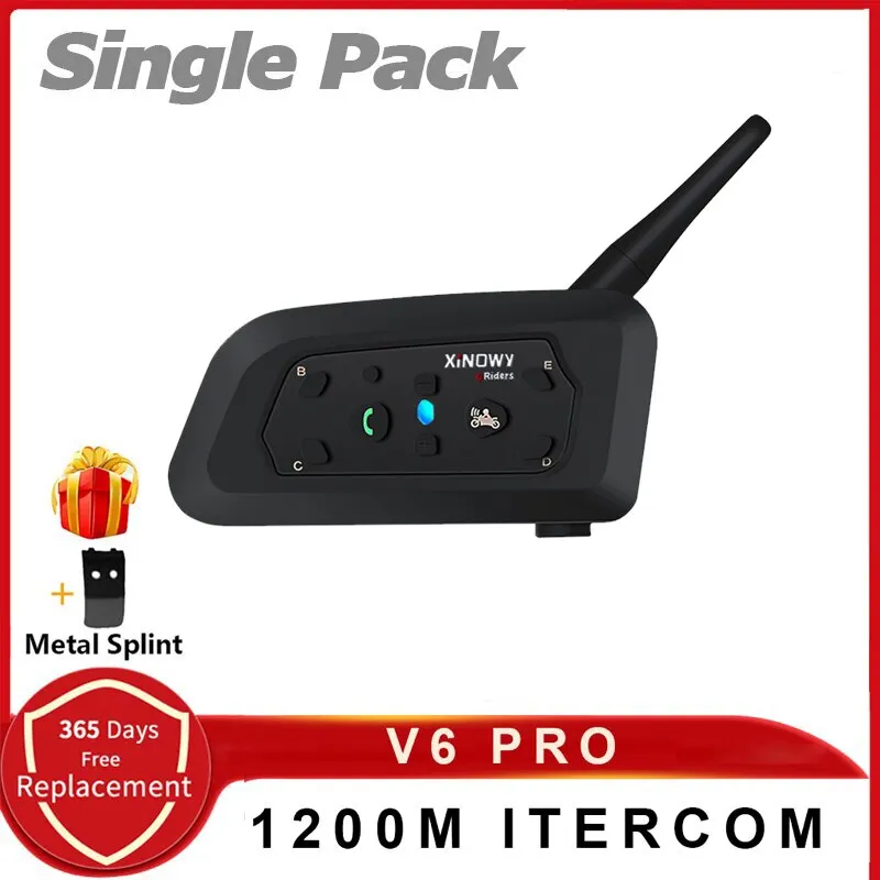 

Мотоциклетная Bluetooth-гарнитура XINOWY V6 PRO С Интеркомом, Дальностью Действия 1200 М, Музыкальным Плеером Для 6 Райдеров