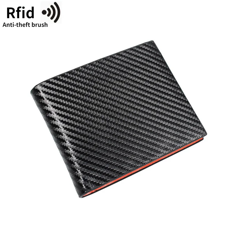 

Carbon Fiber Leather Men Wallet Coin Pocket 2023 Credit Card Holder Bi-fold Leather Minimalist Wallet Smart Walet Black Purse