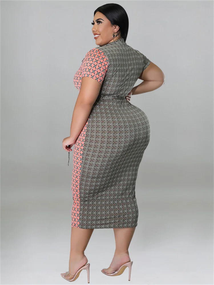 Plus Size Women Clothing Dresses with Lace Up Patchwork Bodycon Stretch Elegant Plaid Maxi Dress Whole 3xl 4xl 5xl 6xl