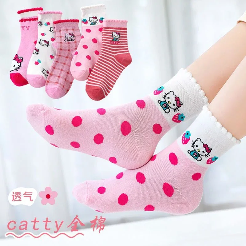 

Милые носки Hello Kitty для девочек, хлопковые носки, весенне-осенние тонкие китайские детские милые детские носки с героями мультфильмов в Корейском стиле