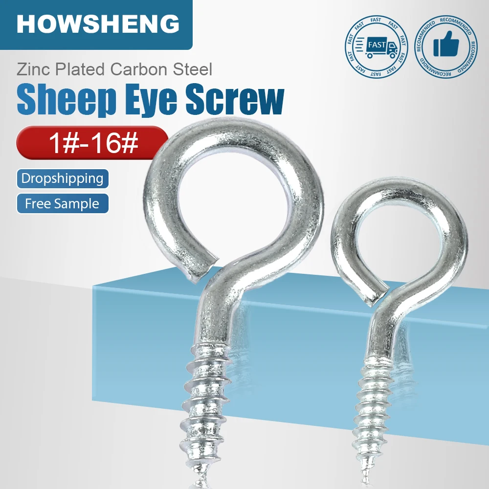 

HOWSHENG 5-50 шт., винт с крючком из овечьего глаза, гвоздь 1 # 2 # 3 # 4 # 5 # 6 # 8 # 10 # 16 # Оцинкованный саморез с крючком для DIY