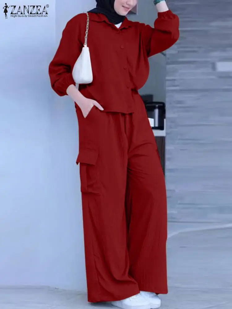 Модный осенний костюм ZANZEA из рубашки и брюк с длинным рукавом женские спортивные