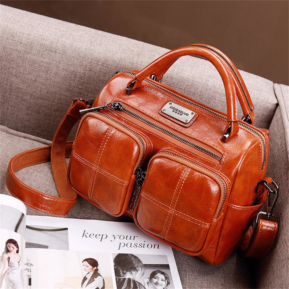 

Boston women's leather bag, women's designer luxury bag, shopping bag, handbag